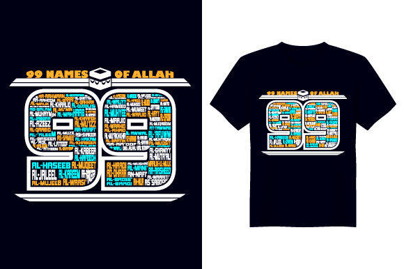 99 Name of Allah English T Shirt Design Graphics