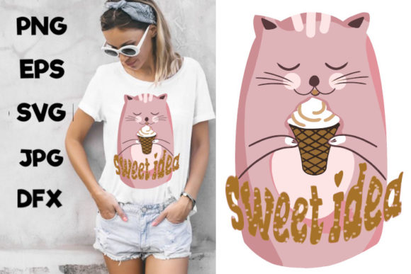 Cat and Ice Cream Graphics for Blog and Editorial Use