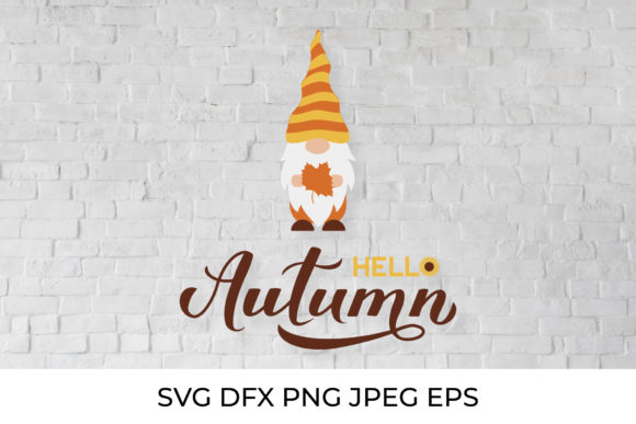 Hello Autumn. Fall Gnome Holding Leaf - A Graphic Design Asset for Seasonal Content